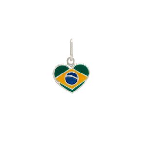 PINGENTE PRATA CORAÇÃO COM A BANDEIRA DO BRASIL DE RESINA
