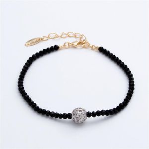 PULSERIA FOLHEADO A OURO MINI CRISTAIS PRETO COM BOLA