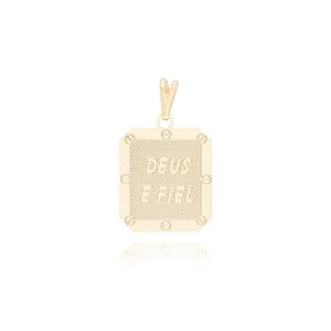 PINGENTE FOLHEADO A OURO PLACA TRABALHADA COM DEUS É FIEL