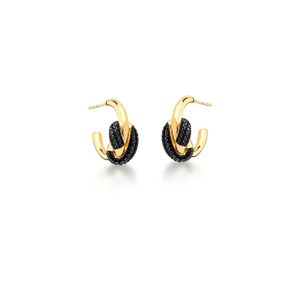 BRINCO FOLHEADO A OURO ARGOLA COM TRANÇADO DE ZIRCÔNIAS NEGRAS
