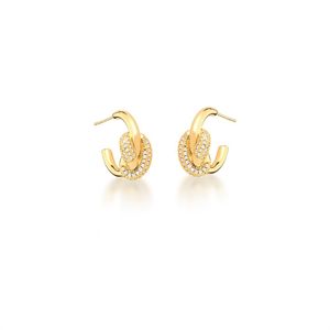 BRINCO FOLHEADO A OURO ARGOLA COM TRANÇA DE ZIRCÔNIAS