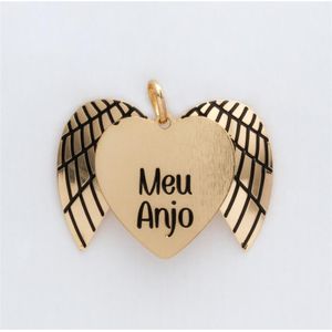 PINGENTE FOLHEADO A OURO ASSAS E CORAÇÃO COM MEU ANJO
