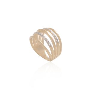 ANEL FOLHEADO A OURO OVAL FAIXAS LISAS E COM ZIRCÔNIAS