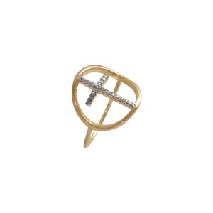 ANEL FOLHEADO A OURO OVAL COM CRUZ DE ZIRCÔNIAS CRISTAIS