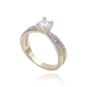 ANEL FOLHEADO A OURO FAIXAS DE ZIRCÔNIAS E COM SOLITÁRIO DE ZIRCÔNIA CRISTAL