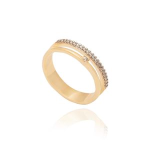 ANEL FOLHEADO A OURO FAIXAS COM ZIRCÔNIAS E MINI SOLITÁRIO