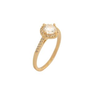 ANEL FOLHEADO A OURO COM ZIRCÔNIAS E 1 SOLITÁRIO COM ZIRCÔNIAS DE CRISTAL