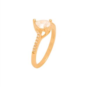 ANEL FOLHEADO A OURO COM ZIRCÔNIAS 1 GOTA PEDRA CRISTAL