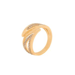 ANEL FOLHEADO A OURO 2 AROS OVAIS LISOS COM ZIRCÔNIAS CRISTAL