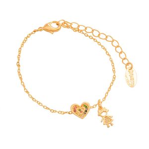 PULSEIRA FOLHEADO A OURO COM CORAÇÃO E MENINA DE ZIRCÔNIAS