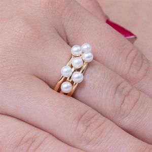 ANEL FOLHEADO A OURO VAZADO FAIXAS COM PÉROLAS
