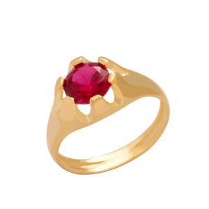 ANEL FOLHEADO A OURO LARGA COM PEDRA REDONDA