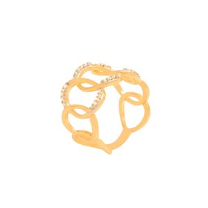 ANEL FOLHEADO A OURO AROS ENTRELAÇADOS LISOS E ZIRCÔNIAS CRISTAL