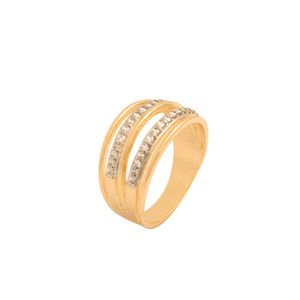 ANEL FOLHEADO A OURO FAIXAS LISAS 2 FAIXAS DE ZIRCÔNIAS CRISTAL