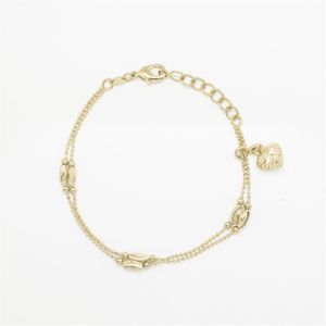 PULSEIRA FOLHEADA A OURO 2 FIOS DE BOLINHA COM TUBOS E CORAÇÃO