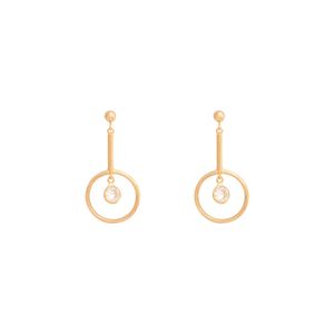 BRINCO FOLHEADO A OURO PALITO ARO 01 ZIRCÔNIA PENDURADA