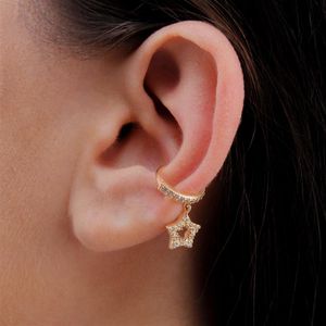 PIERCING DE ORELHA FOLHEADO A OURO COM ESTRELA DE ZIRCÔNIAS