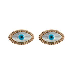 BRINCO FOLHEADO A OURO OLHO GREGO OVAL COM ZIRCÔNIAS