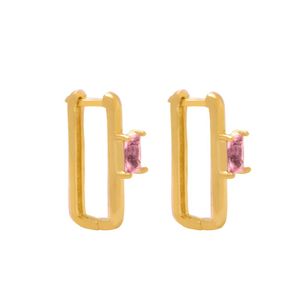 BRINCO FOLHEADO ARGOLA COM ZIRCÔNIAS RETANGULARES