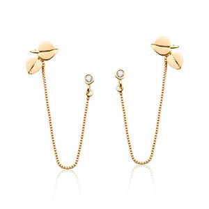 BRINCO FOLHEADO A OURO 2X1 COM FOLHAS E ZIRCÔNIAS