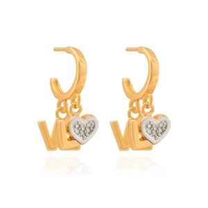 BRINCO FOLHEADO A OURO ARGOLA COM LOVE E ZIRCÔNIAS