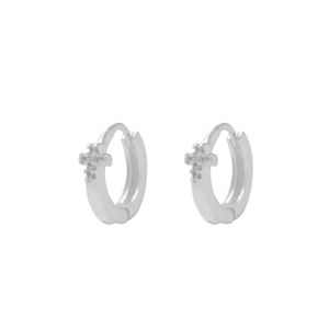 BRINCO PRATA ARGOLA COM MINI CRUZ DE ZIRCÔNIAS