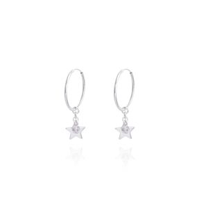 BRINCO PRATA ARGOLA FINA COM ESTRELA E MINI ZIRCÔNIA