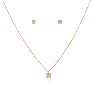 CONJUNTO INFANTIL FOLHEADO A OURO QUADRADO COM ZIRCÔNIAS