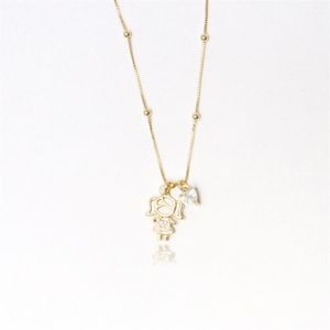 COLAR FOLHEADO A OURO FIO COM BOLINHAS CORAÇÃO E MENINA ZIRCÔNIA
