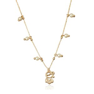 COLAR FOLHEADO A OURO COM PÉROLAS E MENINA