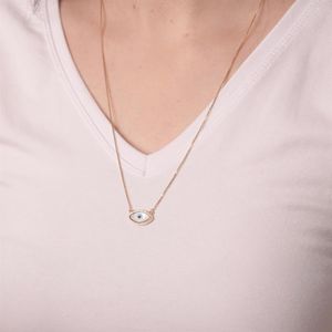 COLAR FOLHEADO A OURO OLHO GREGO OVAL COM ZIRCÔNIA