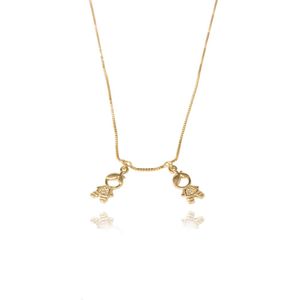 COLAR FOLHEADO A OURO MINI AMOR 2 MENINOS ZIRCÔNIA