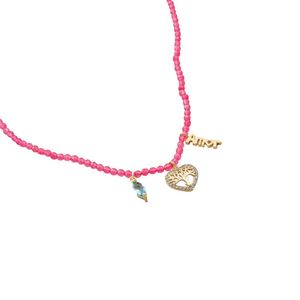 COLAR FOLHEADO A OURO PEDRAS JADE COM CORAÇÃO E NAVETE E AMOR