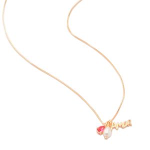 COLAR FOLHEADO A OURO FIO COM  AMOR, PÉROLA E GOTA
