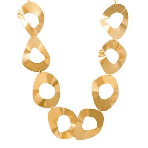 COLAR FOLHEADO A OURO CORRENTE DE ELOS COM DISCOS ONDULADOS