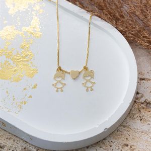 COLAR FOLHEADO A OURO 2 MENINAS LISAS COM CORAÇÃO LISO