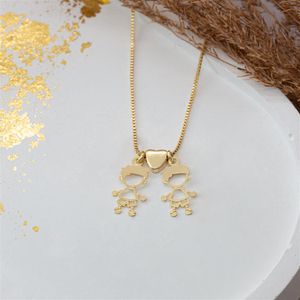 COLAR FOLHEADO A OURO 2 MENINOS E MINI CORAÇÃO LISO