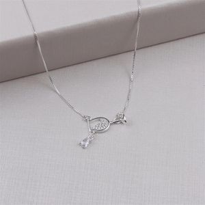 COLAR PRATA FIO COM TAÇA COM ZIRCÔNIAS E GOTA