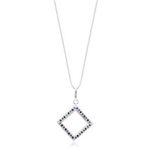 COLAR PRATA VENEZIANO COM TRIÂNGULO DE ZIRCÔNIAS MULTICOLORIDAS