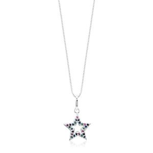 COLAR PRATA VENEZIANO COM ESTRELA DE ZIRCÔNIAS MULTICOLORIDAS