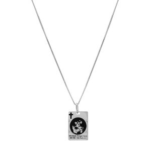 COLAR PRATA COM PLACA DE RESINA COM SÃO JOEGE E ORAÇÃO