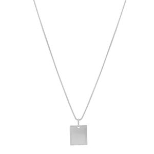 COLAR PRATA PLACA QUADRADA LISA COM BORDA TRABALHADA