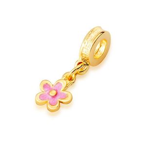 PINGENTE FOLHEADO A OURO INFANTIL DE BERLOQUE COM FLOR DE RESINA