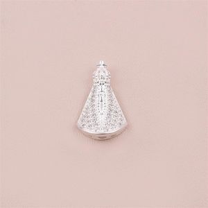 PINGENTE PRATA NOSSA SENHORA APARECIDA ZIRCÔNIAS CRISTAL