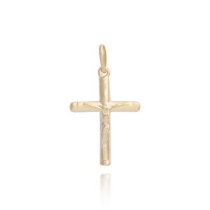 PINGENTE FOLHEADO A OURO CRUZ FINA COM CRISTO
