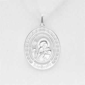 PINGENTE PRATA MEDALHA OVAL LISA DE SÃO BENTO