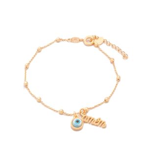 PULSEIRA FOLHEADO A OURO COM MINI BOLINHAS E OLHO GREGO COM AMÉM