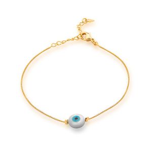 PULSEIRA FOLHEADO A OURO VENEZIANO COM OLHO GREGO PEQUENO