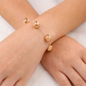 PULSEIRA FOLHEADO A OURO FIO COM 5 BOLAS GRANDES
