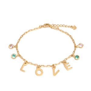 PULSEIRA FOLHEADO A OURO LOVE COM ZIRCÔNIAS MULTICOLORIDAS